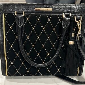 Brahmin Black and Gold Quilted Satchel